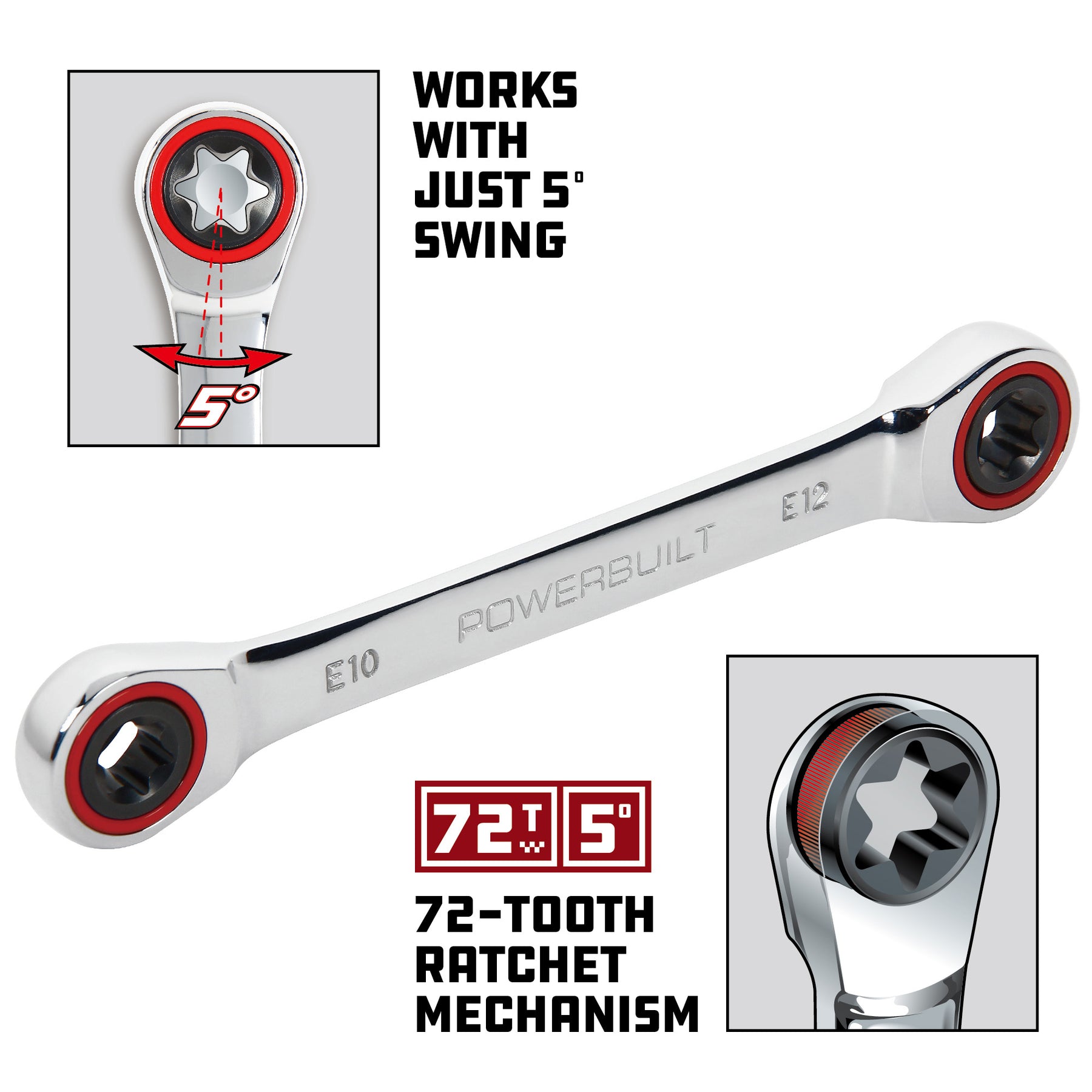 Ratcheting Double Box-End E-Star Wrench - E10/E12