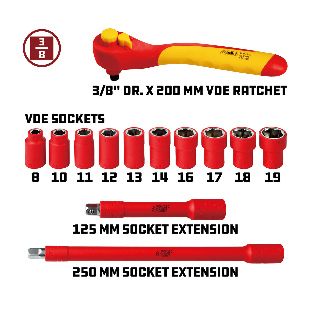 Powerbuilt 13 Piece 3/8-Inch Drive VDE Ratchet And Socket Set