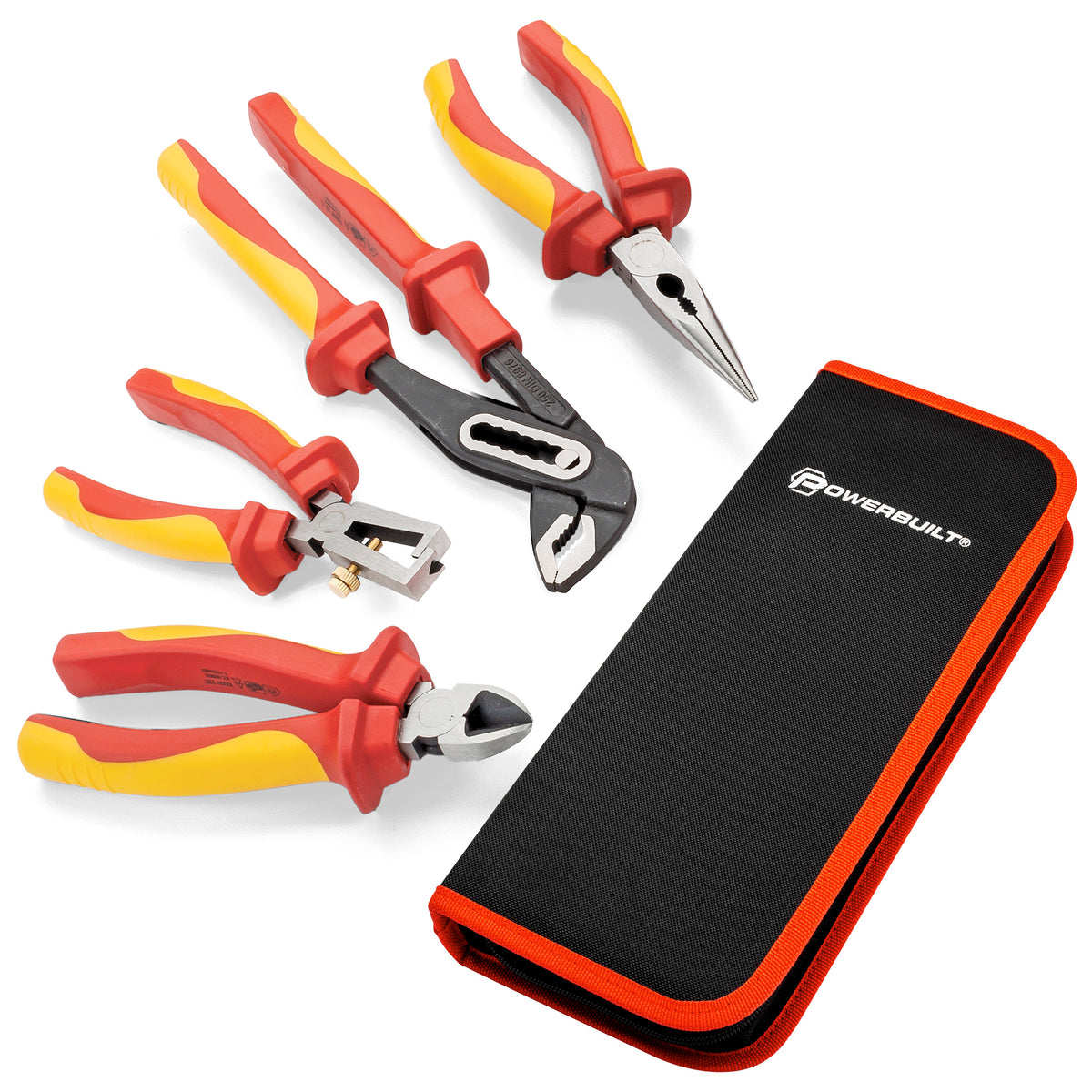 Powerbuilt 4 Piece VDE Plier Set with Zipper Pouch