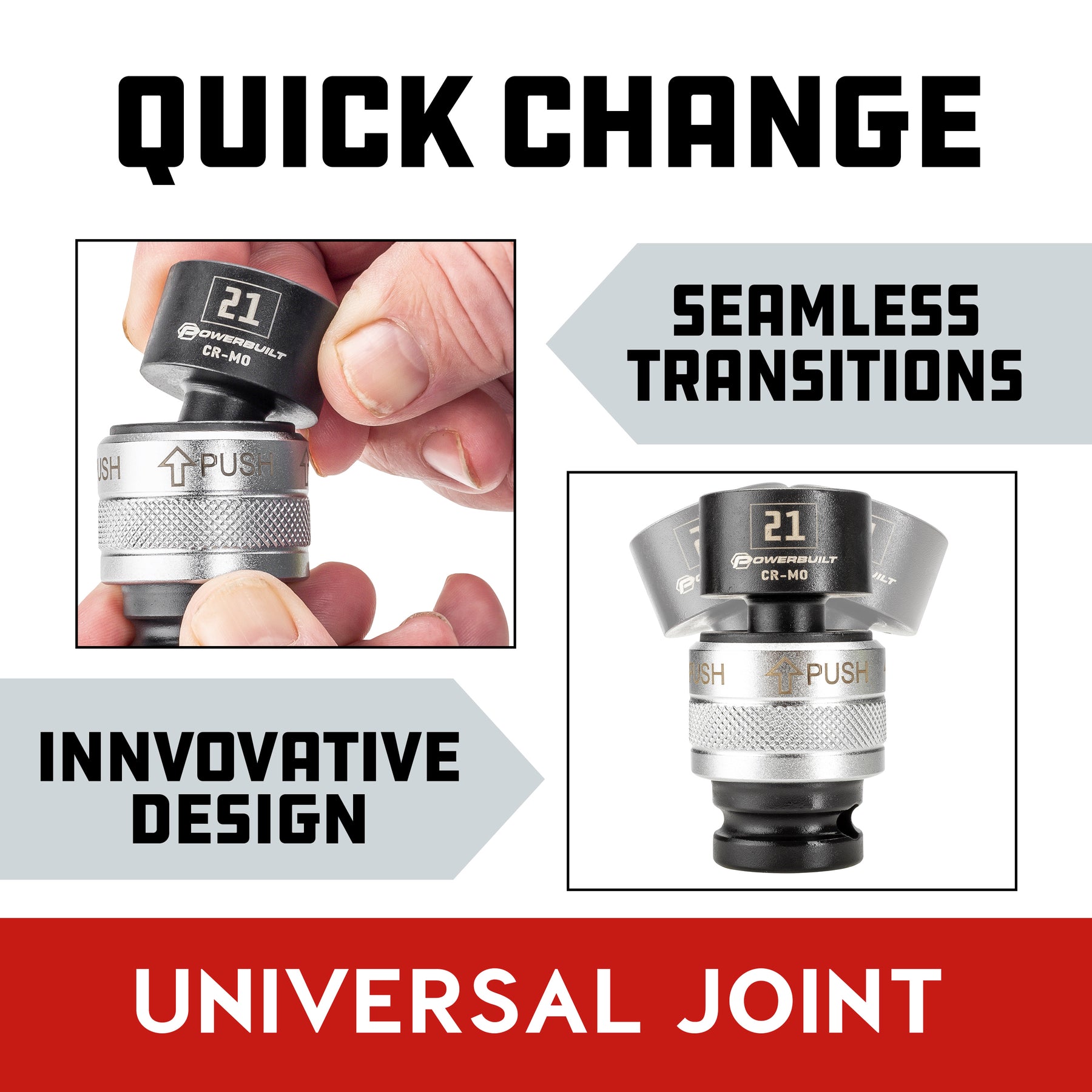 9 Piece 1/2" Dr. Metric Quick-Change Swivel Socket Set With Adapter