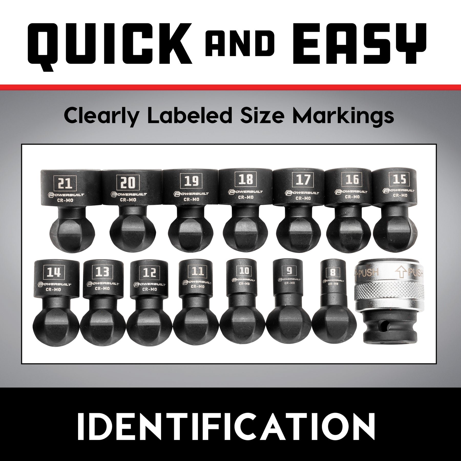 15 Piece 1/2" Dr. Metric Quick-Change Swivel Socket Set With Adapter