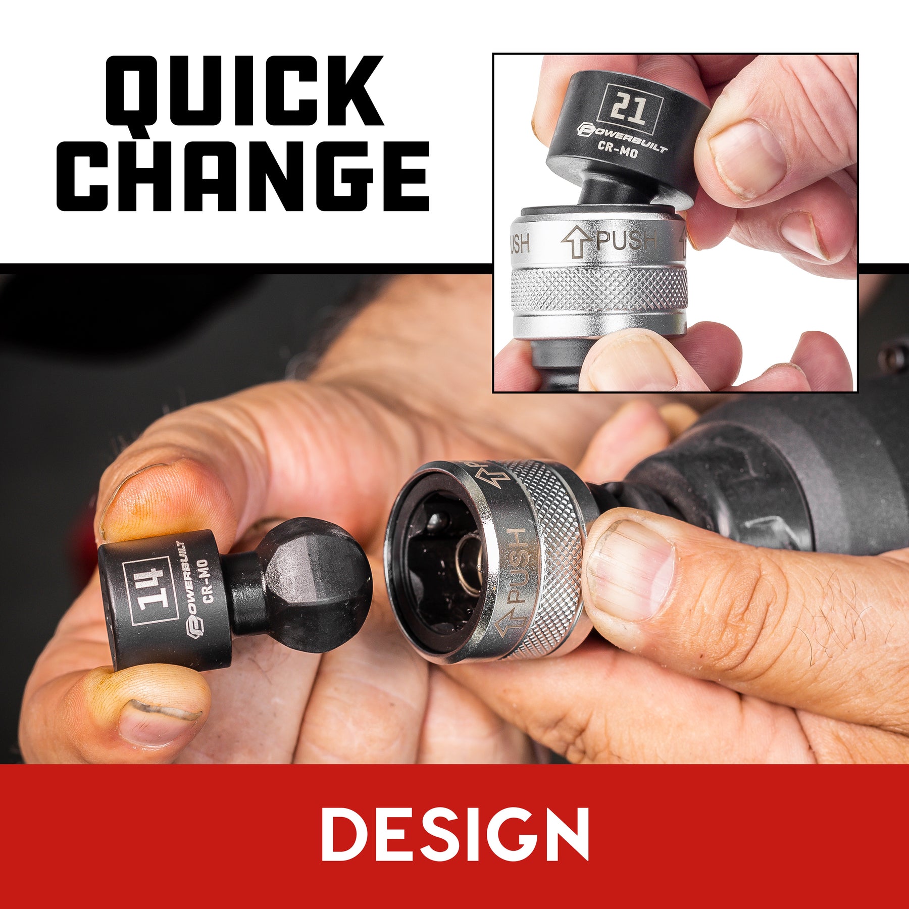 15 Piece 1/2" Dr. Metric Quick-Change Swivel Socket Set With Adapter