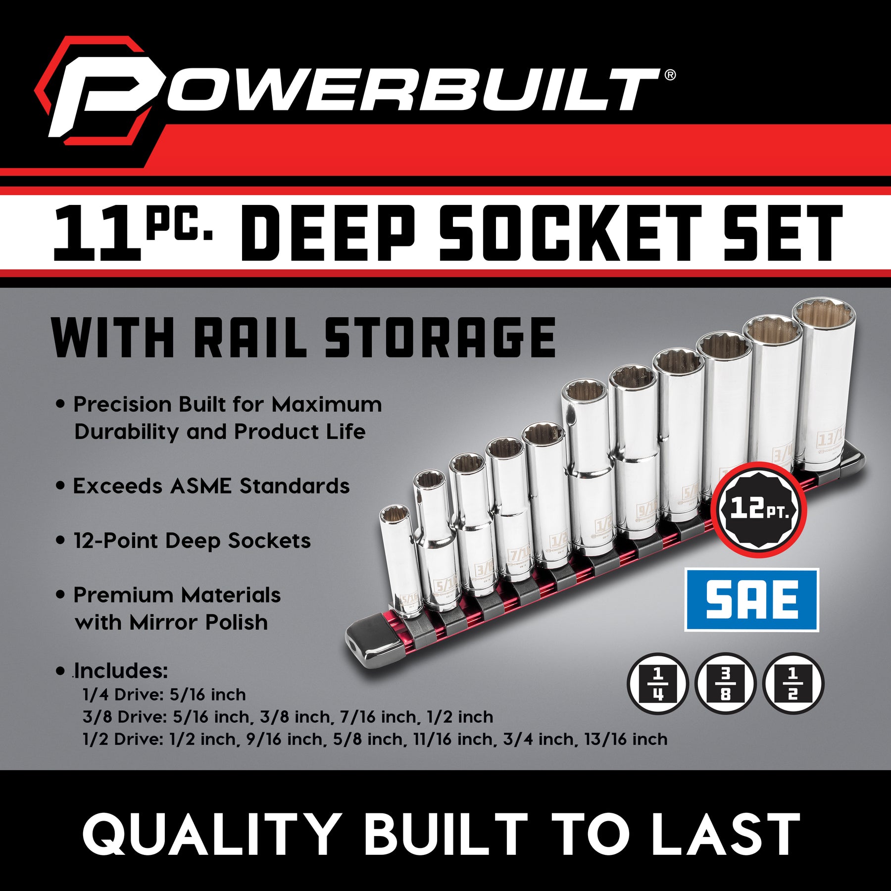 11 Piece 12 Point SAE Deep Socket Set