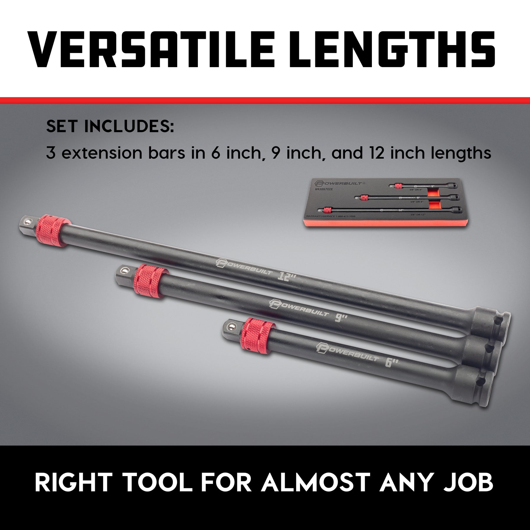 3 Piece Quick Release 3/8-Inch Drive Extension Bar Set