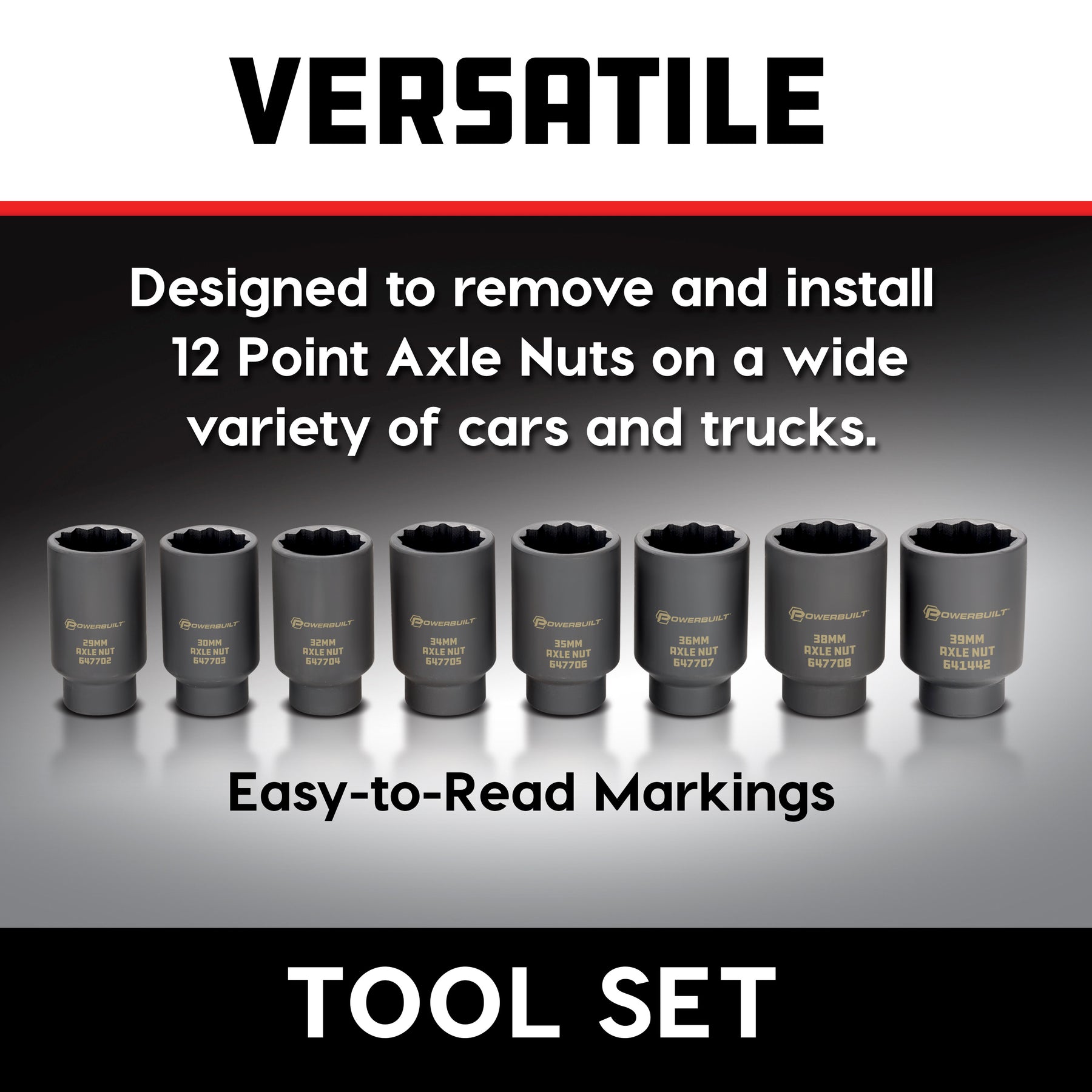 8 Piece 1/2 in. Drive 12 Point Metric Axle Nut Socket Set