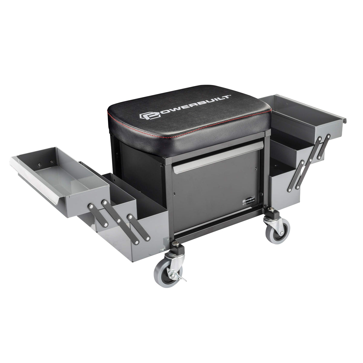 Deluxe Rolling Stool With Expandable Tool Trays