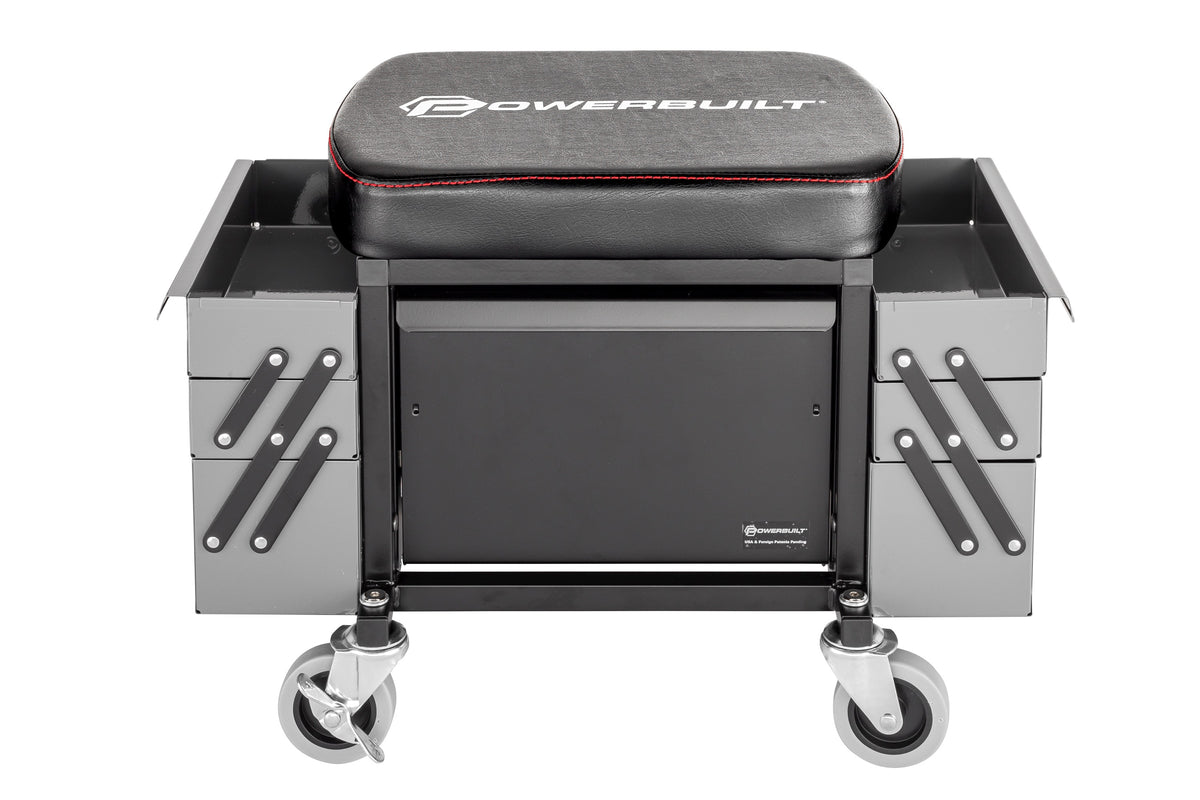 Deluxe Rolling Stool With Expandable Tool Trays