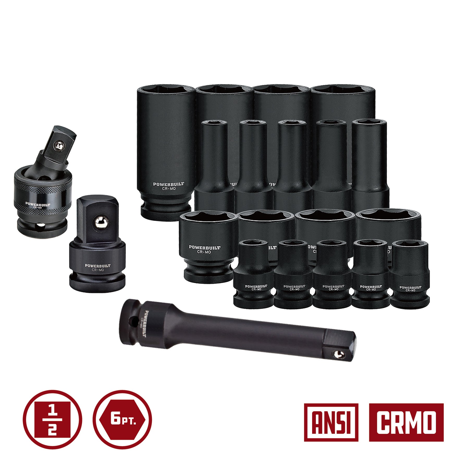 63 Piece 6 Point SAE & Metric Pro Tech Impact Socket Set