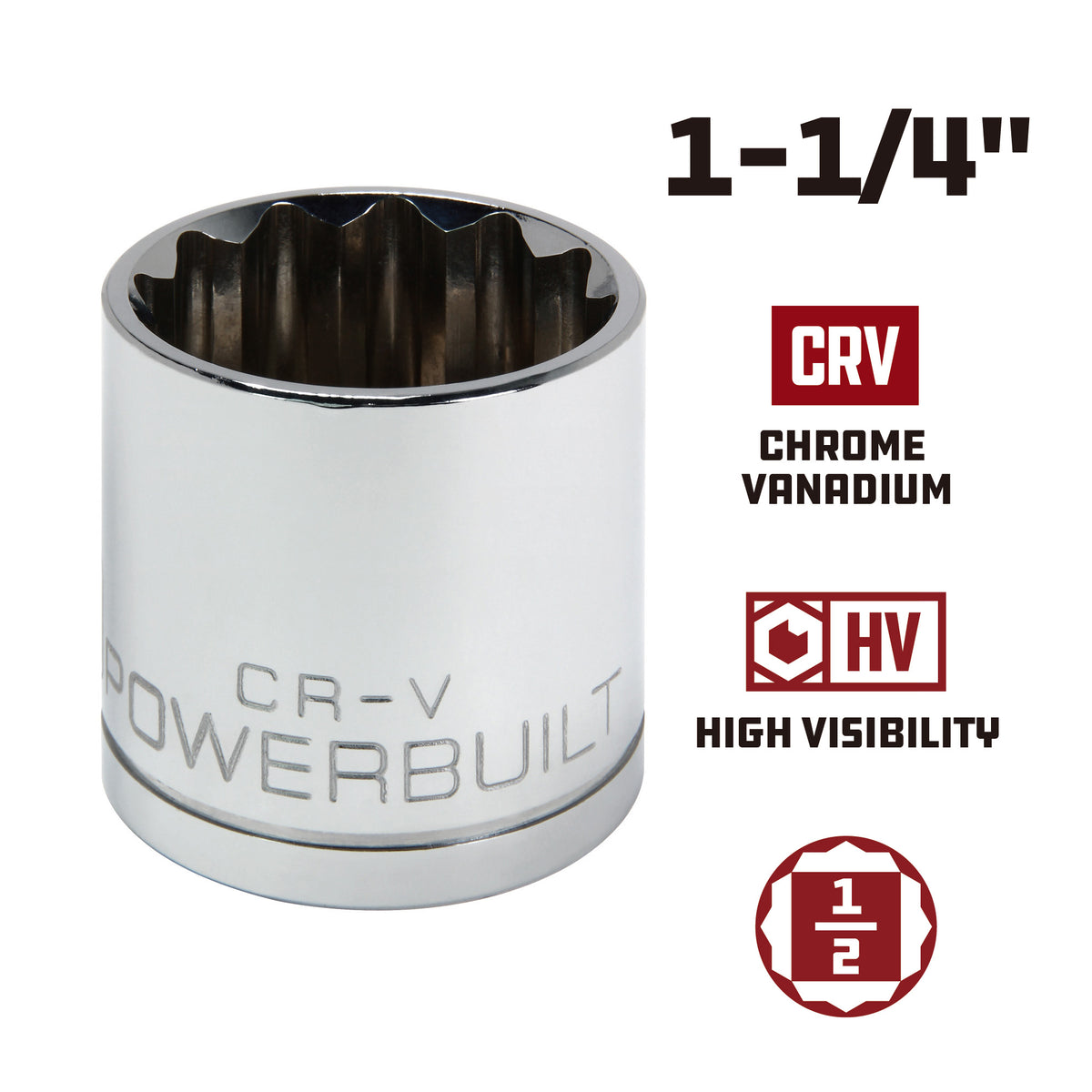 1/2 Inch Drive x 1-1/4 Inch 12 Point Shallow Socket