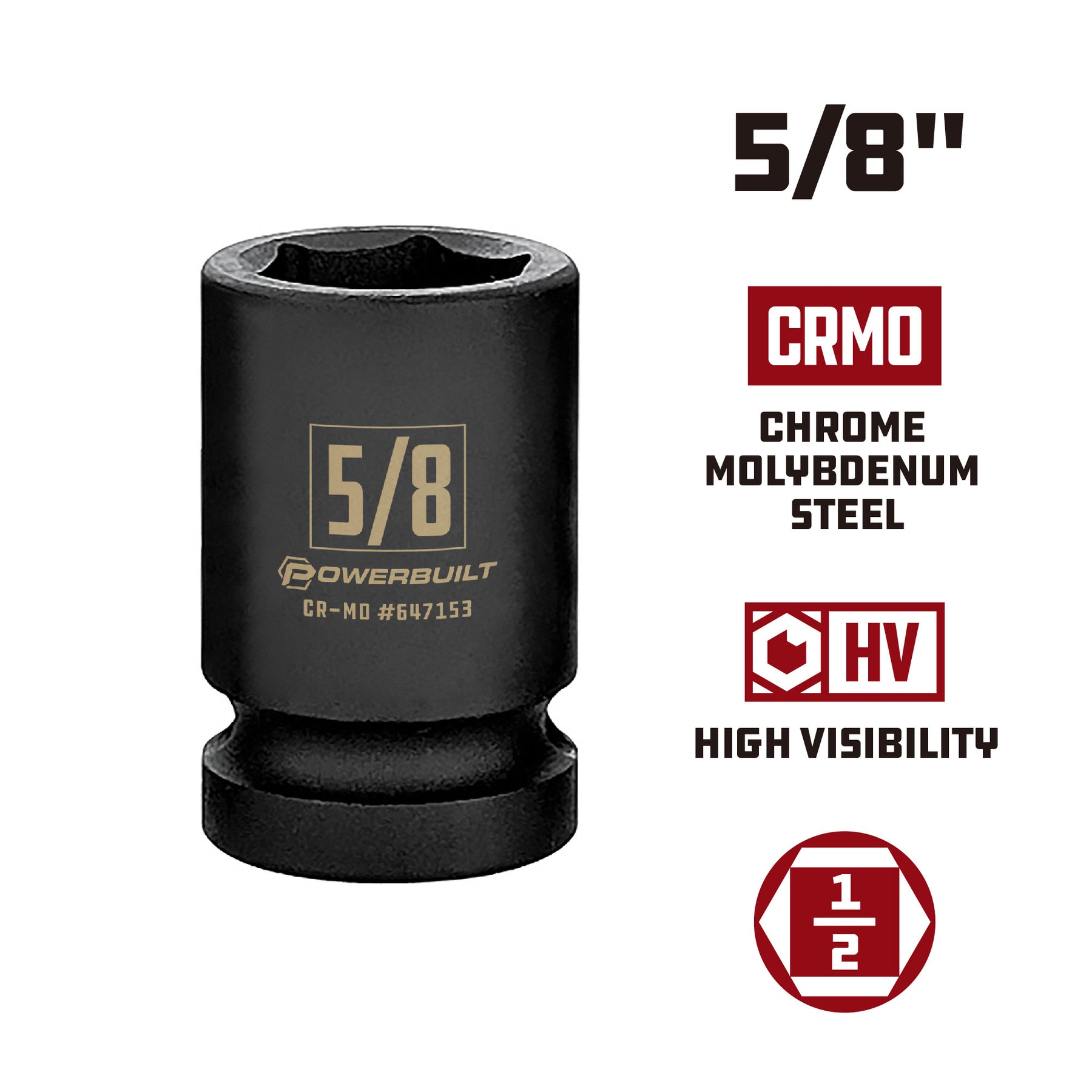 1/2 Inch Drive x 5/8 Inch 6 Point Impact Socket