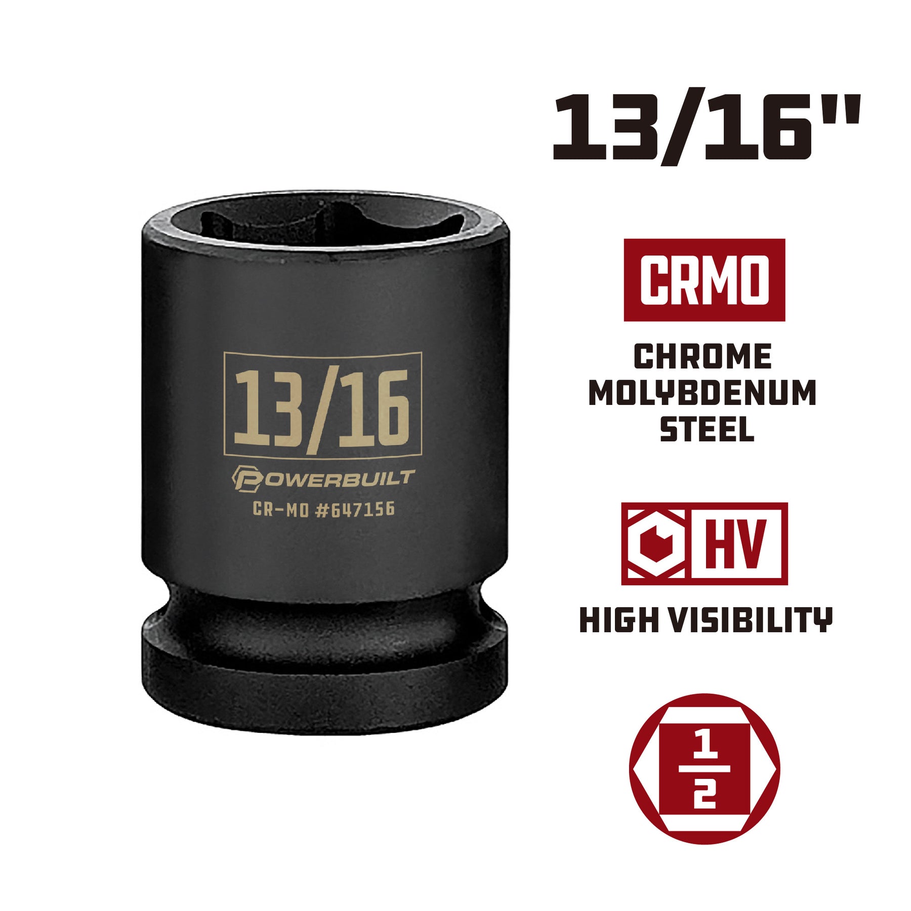 1/2 Inch Drive x 13/16 Inch 6 Point Impact Socket