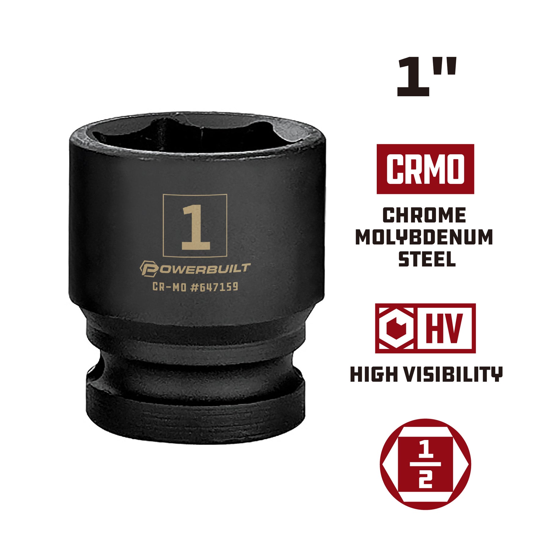 1/2 Inch Drive x 1 Inch 6 Point Impact Socket