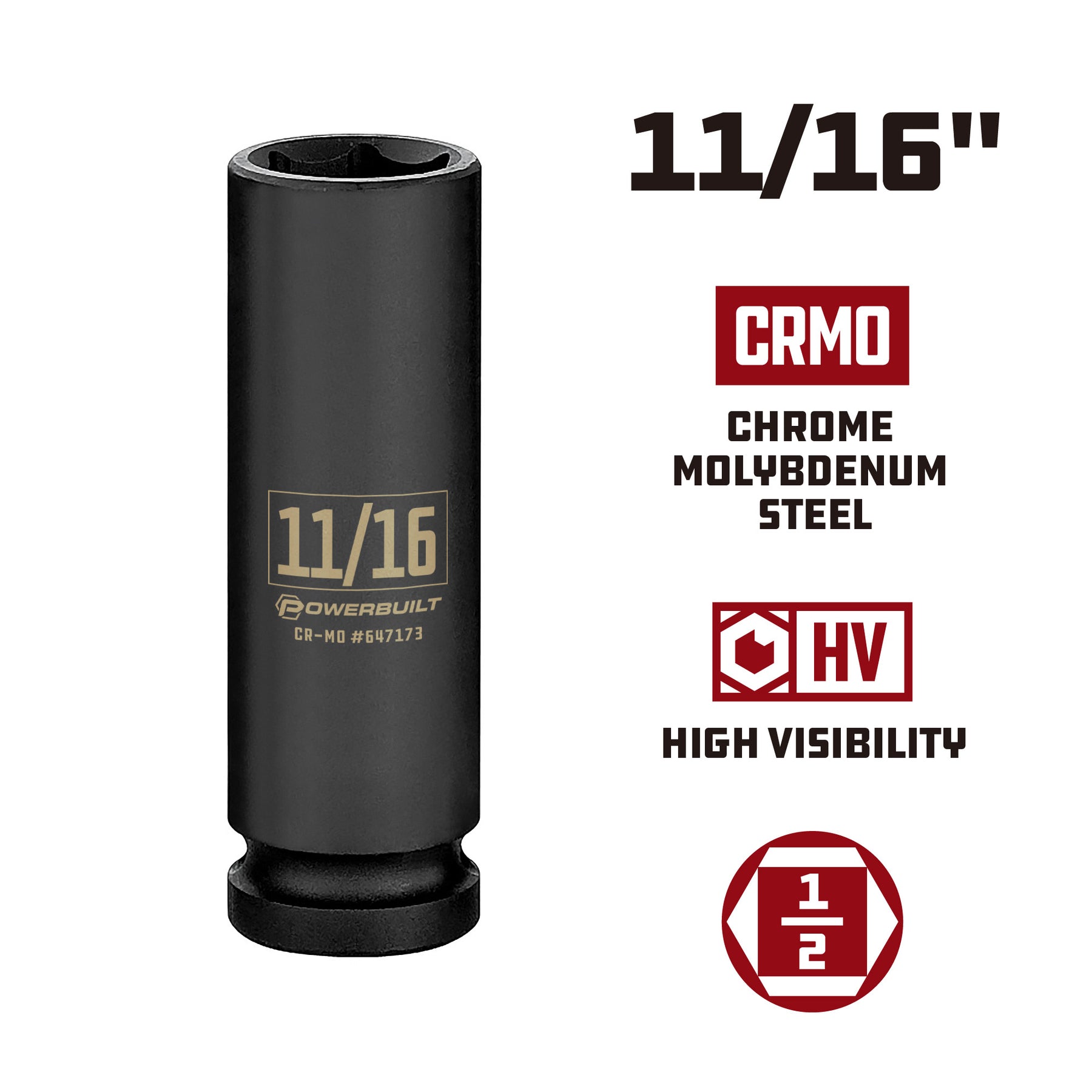 1/2 Inch Drive x 11/16 Inch 6 Point Deep Impact Socket
