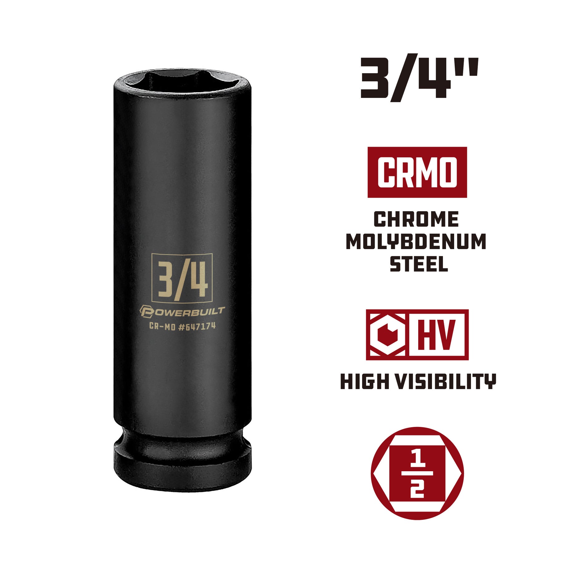 1/2 Inch Drive x 3/4 Inch 6 Point Deep Impact Socket