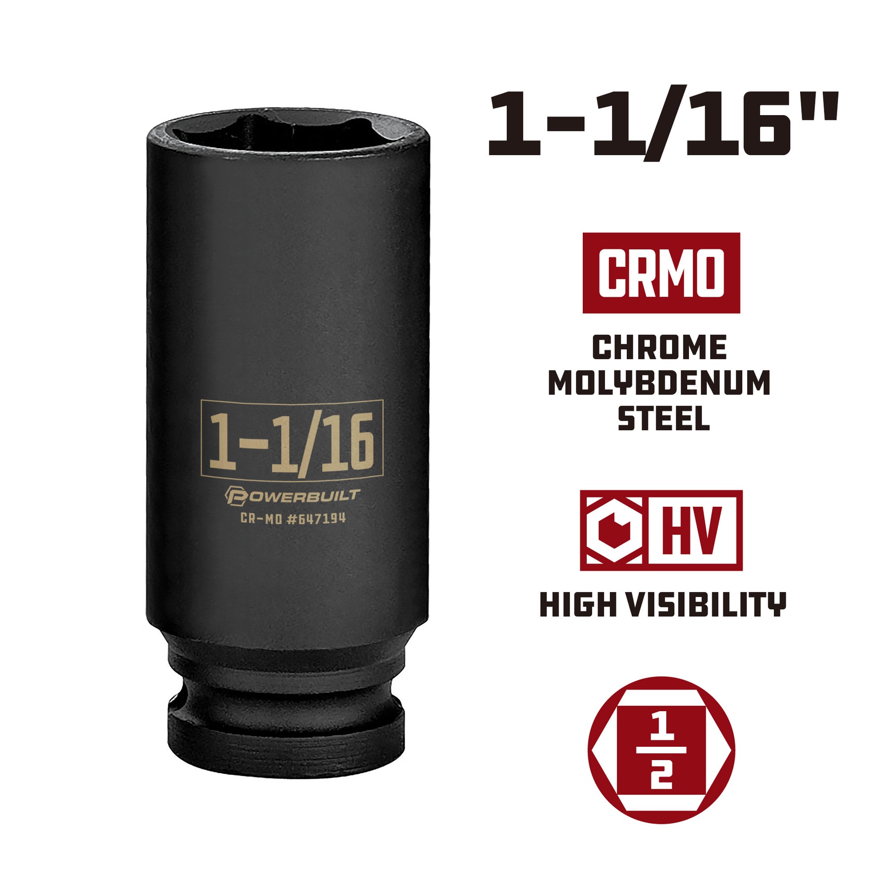 1/2 Inch Drive x 1-1/16 Inch 6 Point Deep Impact Socket