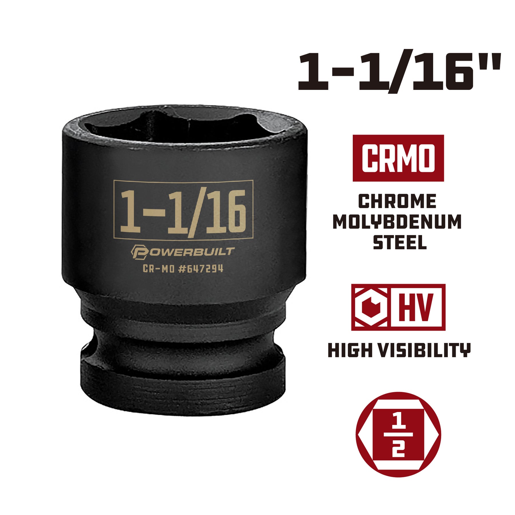 1/2 Inch Drive x 1-1/16 Inch 6 Point Impact Socket