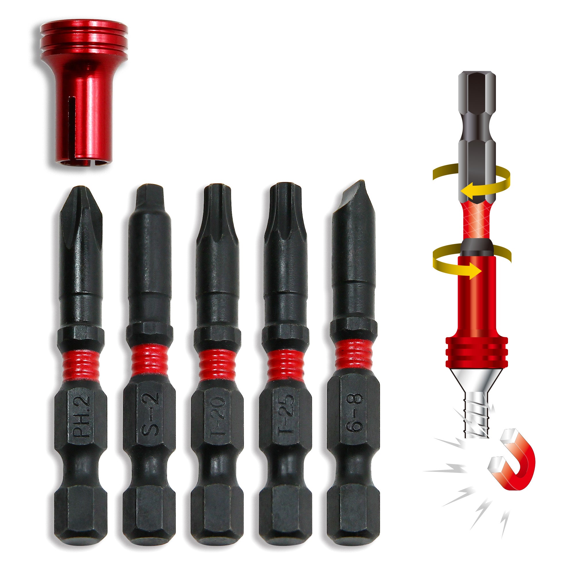 5 Piece Impact Torsion Bit Set - Slotted - Square