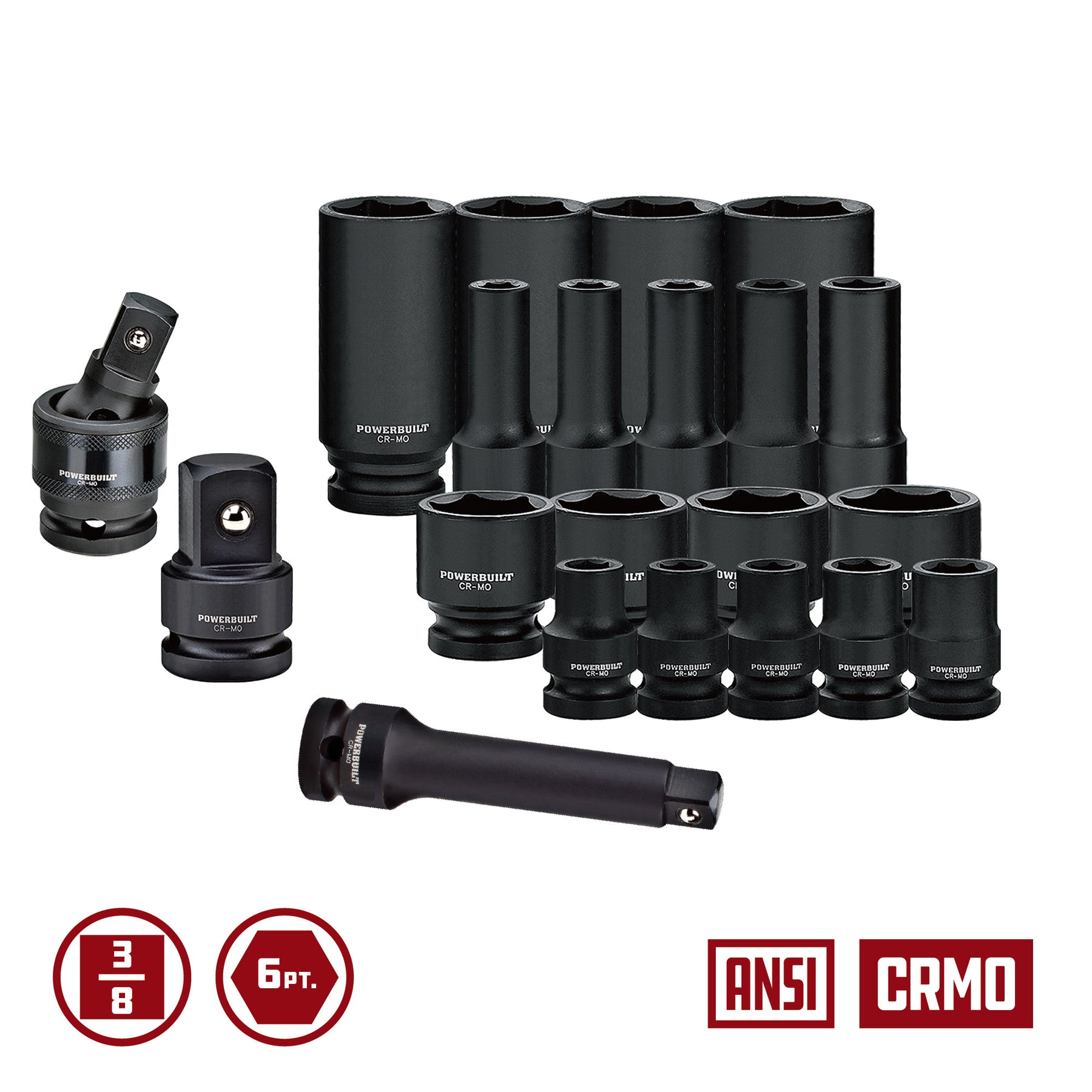 40 Piece Pro Tech 3/8 in. Dr. Impact Socket Set