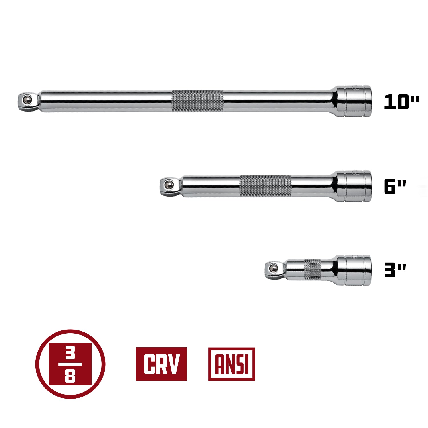 3 Piece 3/8 in. Dr. Socket Extension Bar Set - Wobble Tip