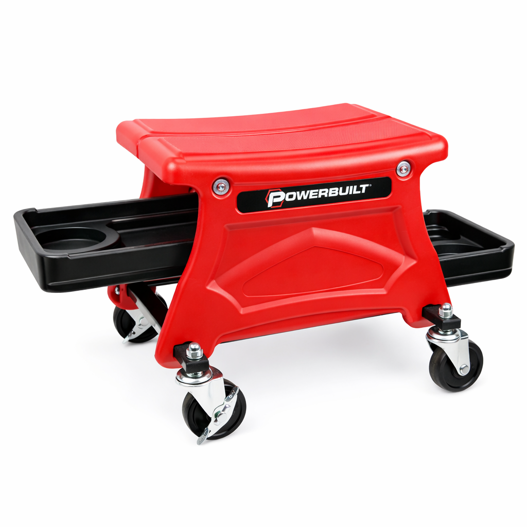 Rolling Garage Seat with Tool Trays - Smooth Ball Wheels