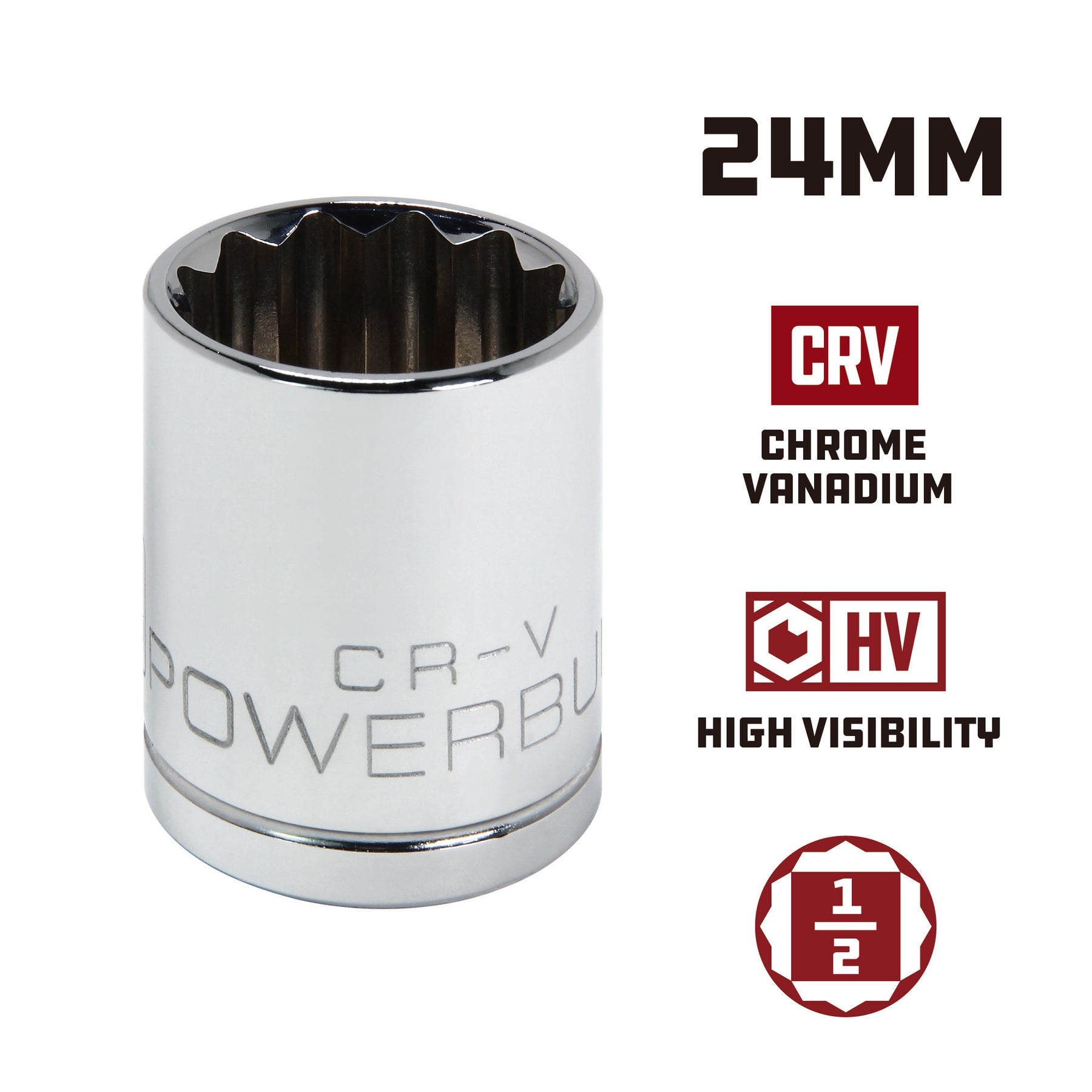 1/2 Inch Drive x 24 MM 12 Point Shallow Socket