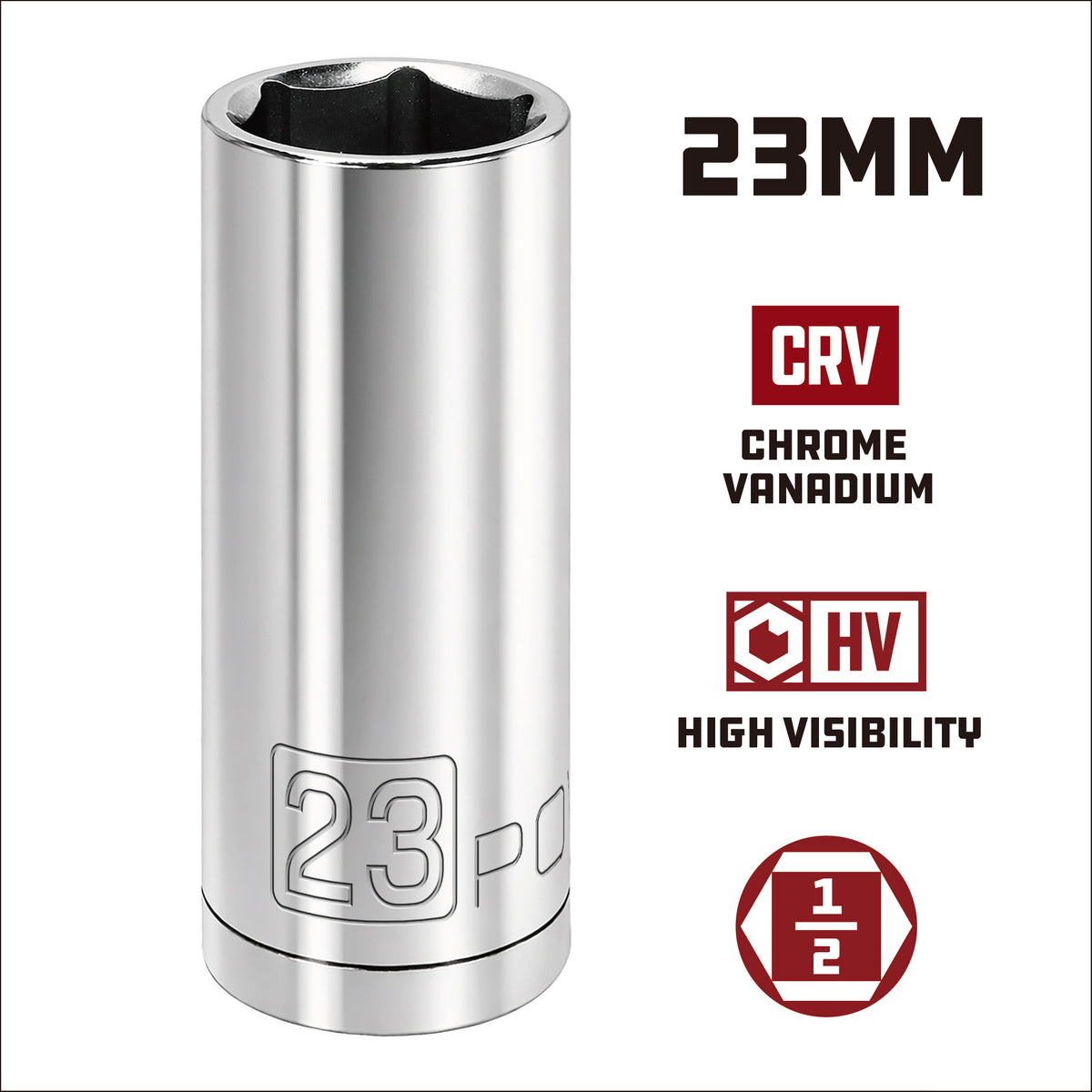 1/2 Inch Drive x 23 MM 6 Point Deep Socket
