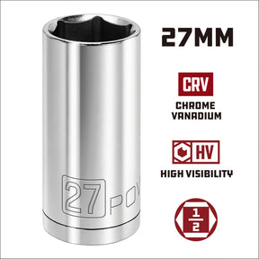 1/2 Inch Drive x 27 MM 6 Point Deep Socket