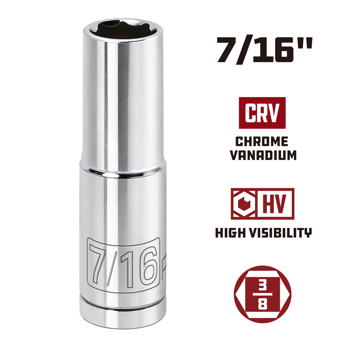 3/8 Inch Drive x 7/16 Inch 6 Point Deep Socket