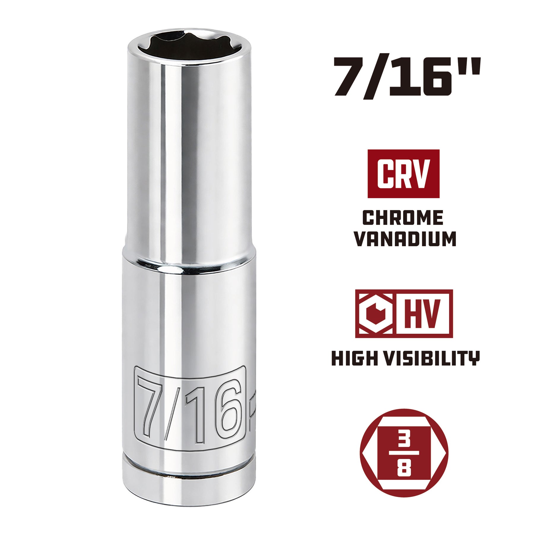 3/8 Inch Drive x 7/16 Inch 6 Point Deep Socket