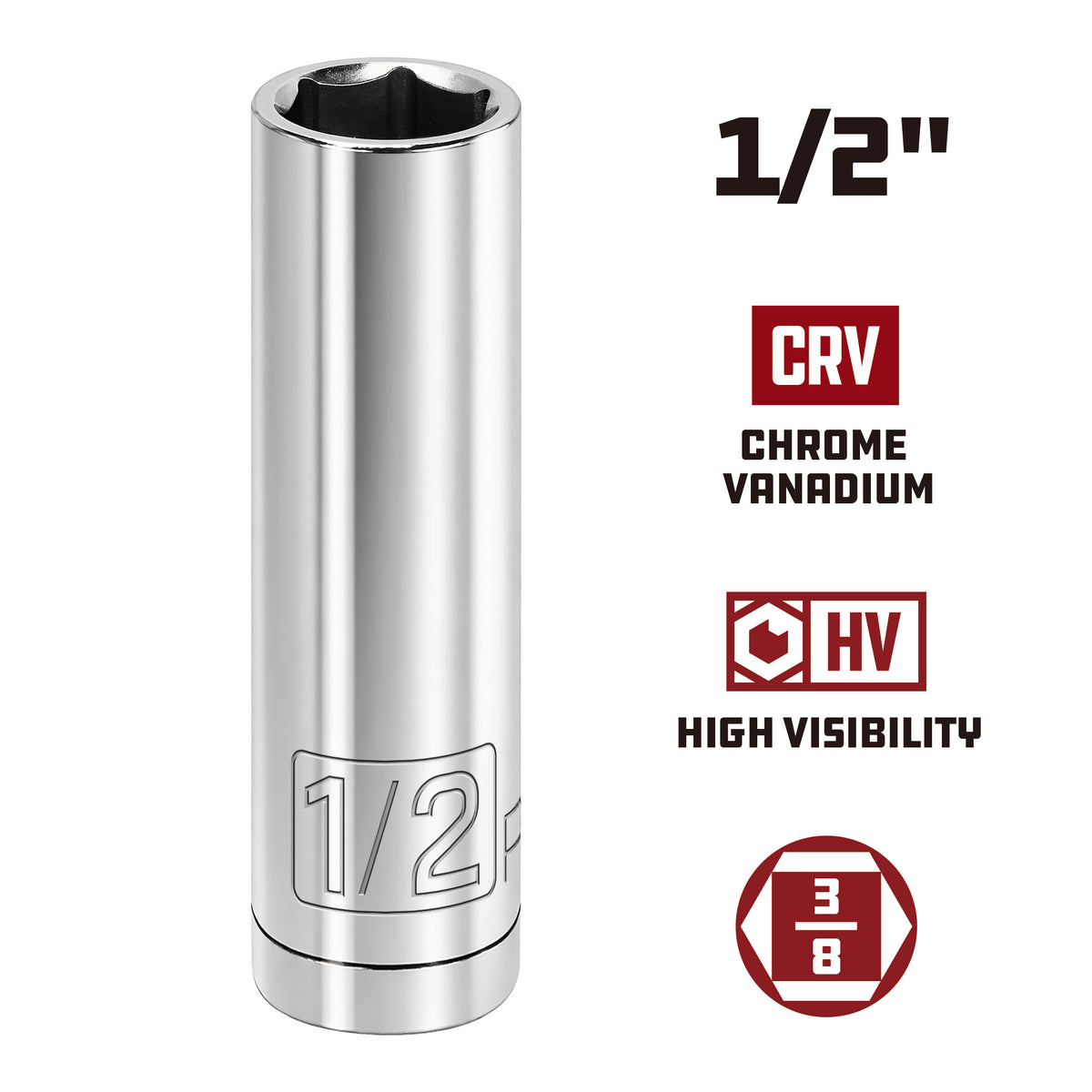 3/8 Inch Drive x 1/2 Inch 6 Point Deep Socket