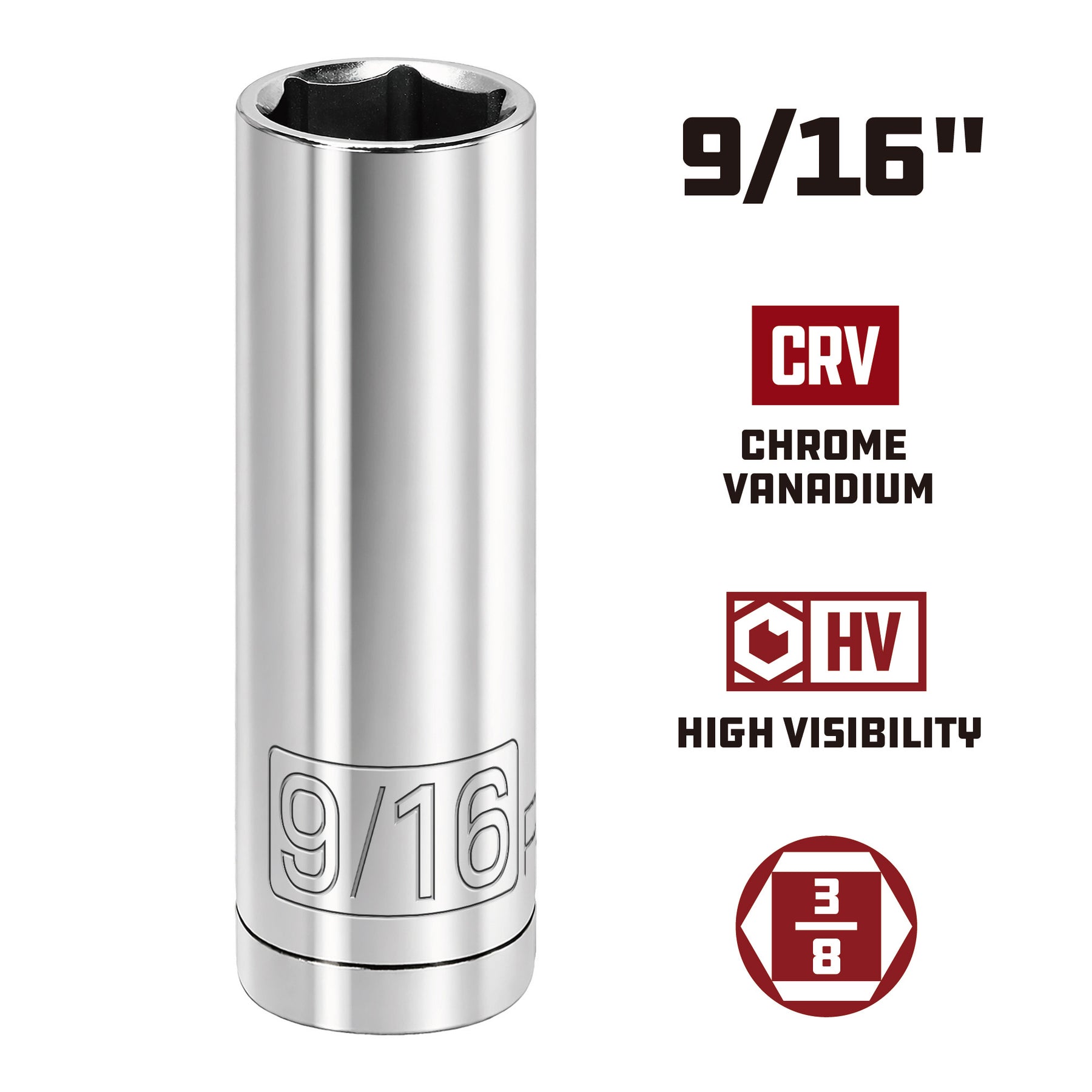 3/8 Inch Drive x 9/16 Inch 6 Point Deep Socket