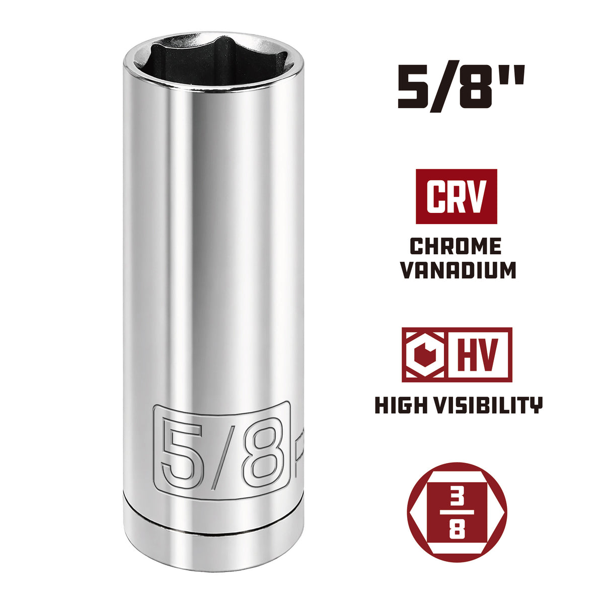 3/8 Inch Drive x 5/8 Inch 6 Point Deep Socket