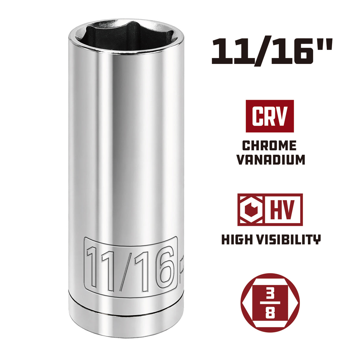 3/8 Inch Drive x 11/16 Inch 6 Point Deep Socket