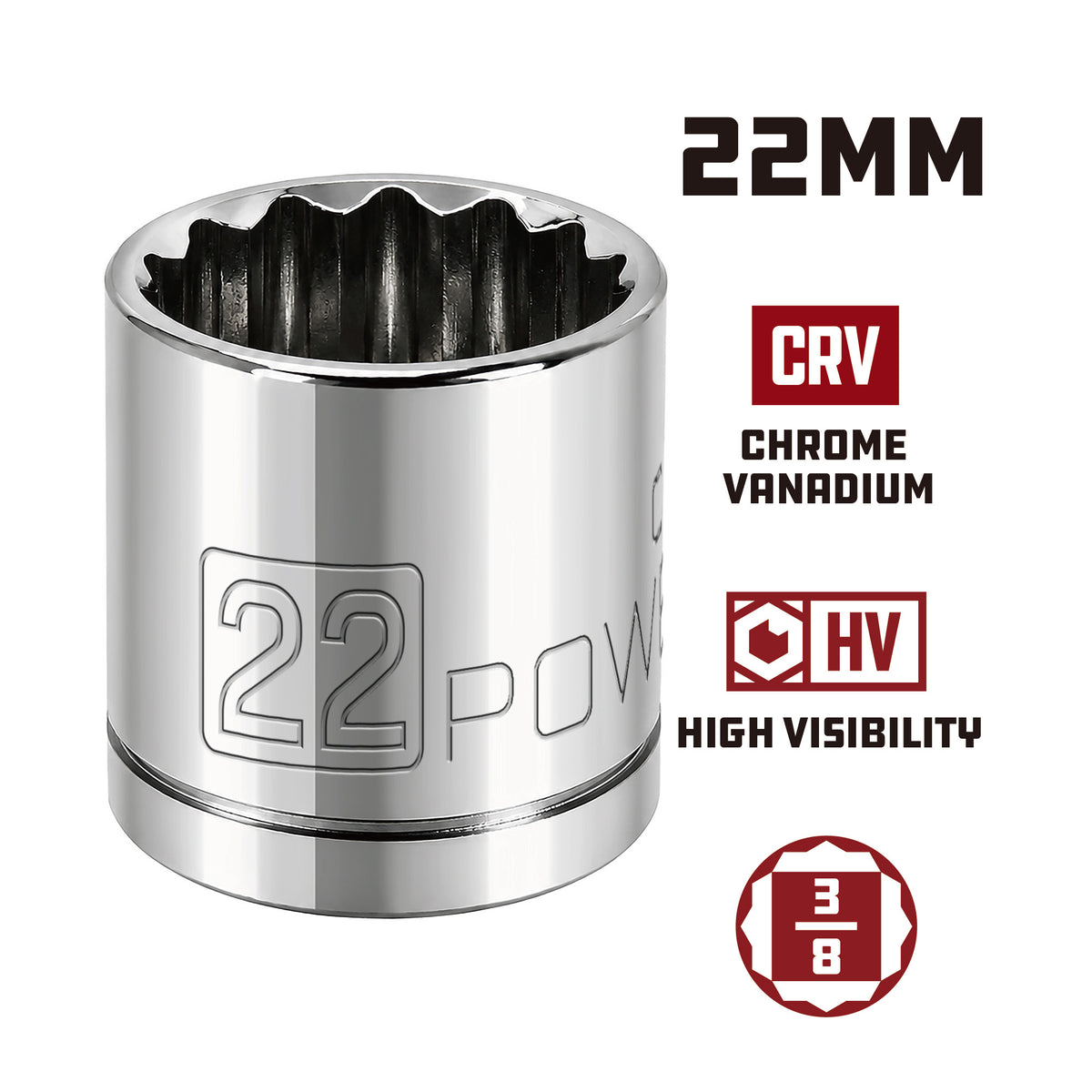 3/8 Inch Drive x 22 MM 12 Point Shallow Socket