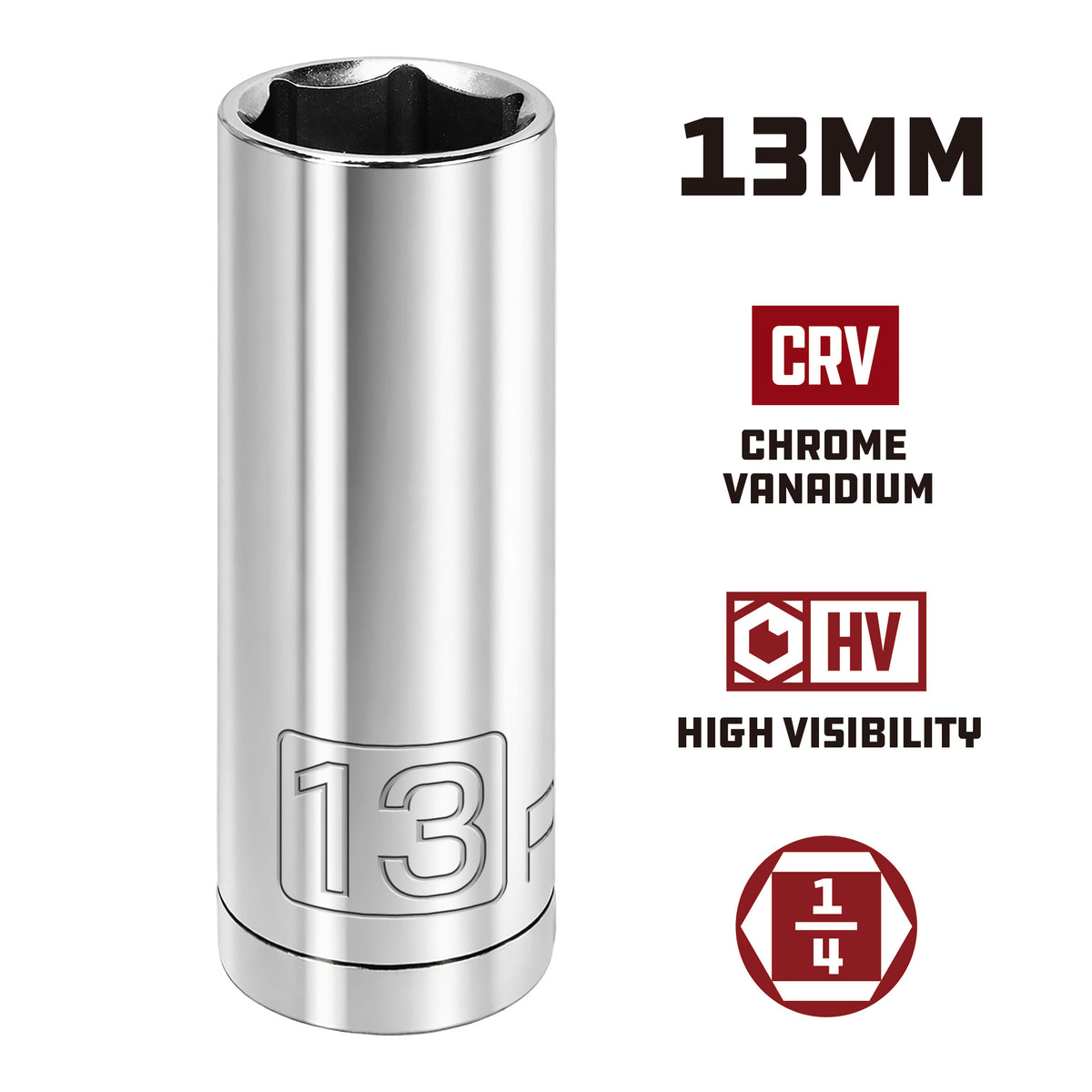 1/4 Inch Drive x 13 MM 6 Point Deep Socket