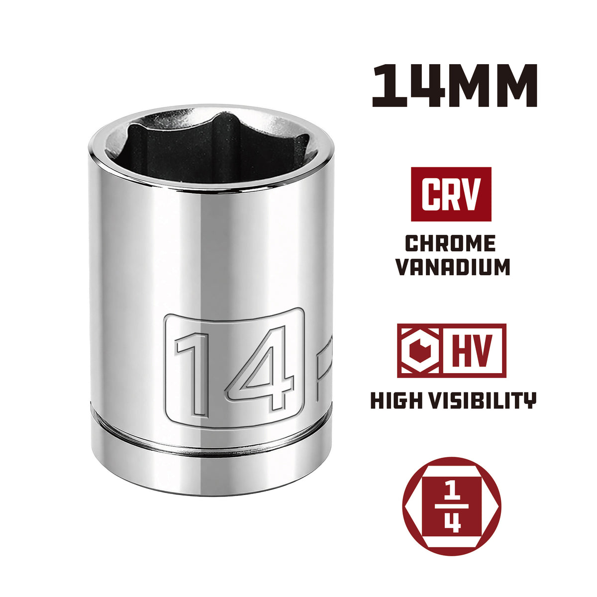 1/4 Inch Drive x 14 MM 6 Point Shallow Socket