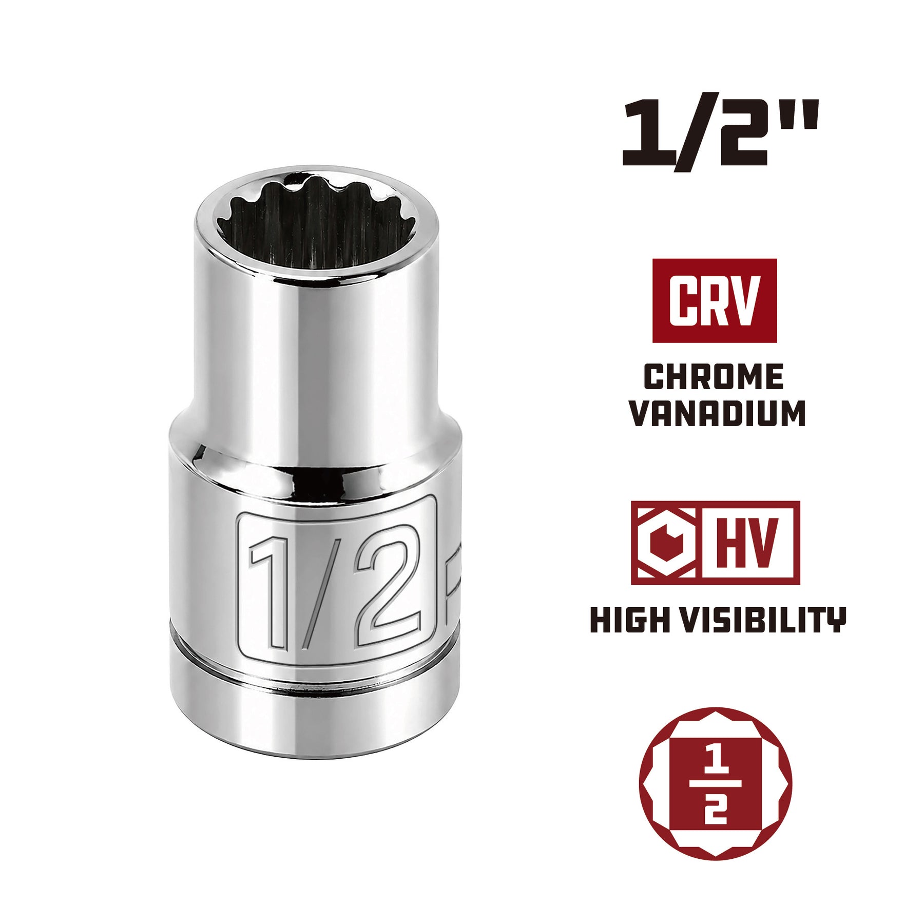 1/2 Inch Drive x 1/2 Inch 12 Point Shallow Socket