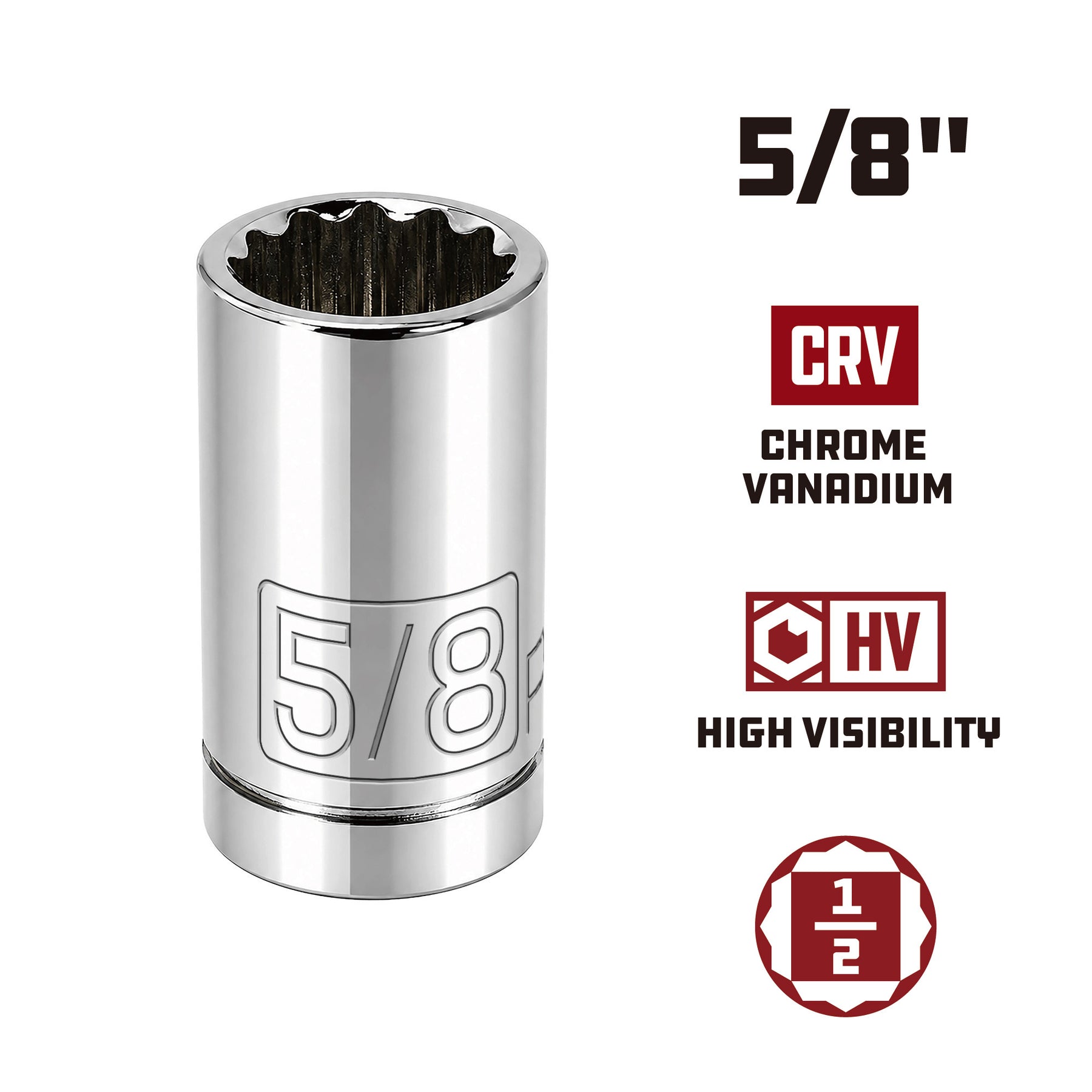 1/2 Inch Drive x 5/8 Inch 12 Point Shallow Socket