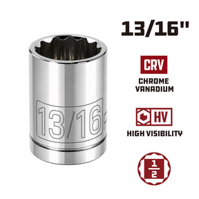 1/2 Inch Drive x 13/16 Inch 12 Point Shallow Socket