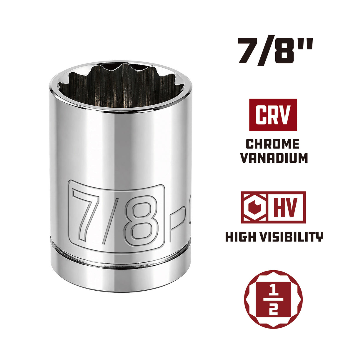 1/2 Inch Drive x 7/8 Inch 12 Point Shallow Socket
