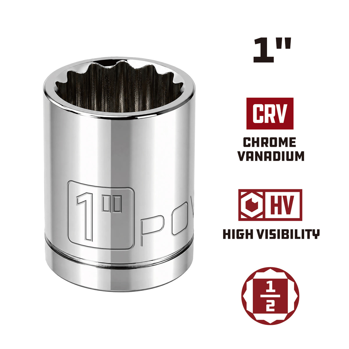 1/2 Inch Drive x 1 Inch 12 Point Shallow Socket