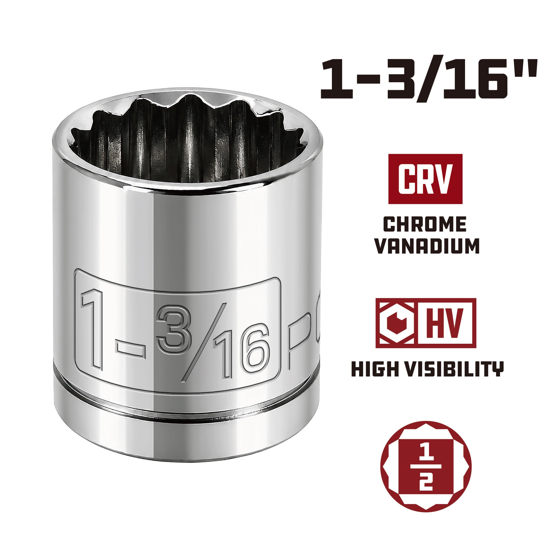 1/2 Inch Drive x 1-3/16 Inch 12 Point Shallow Socket