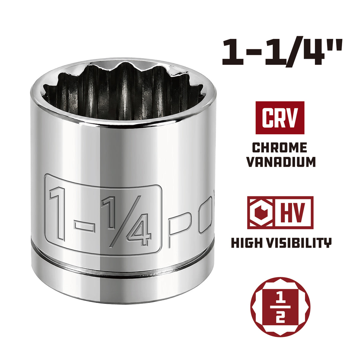 1/2 Inch Drive x 1-1/4 Inch 12 Point Shallow Socket