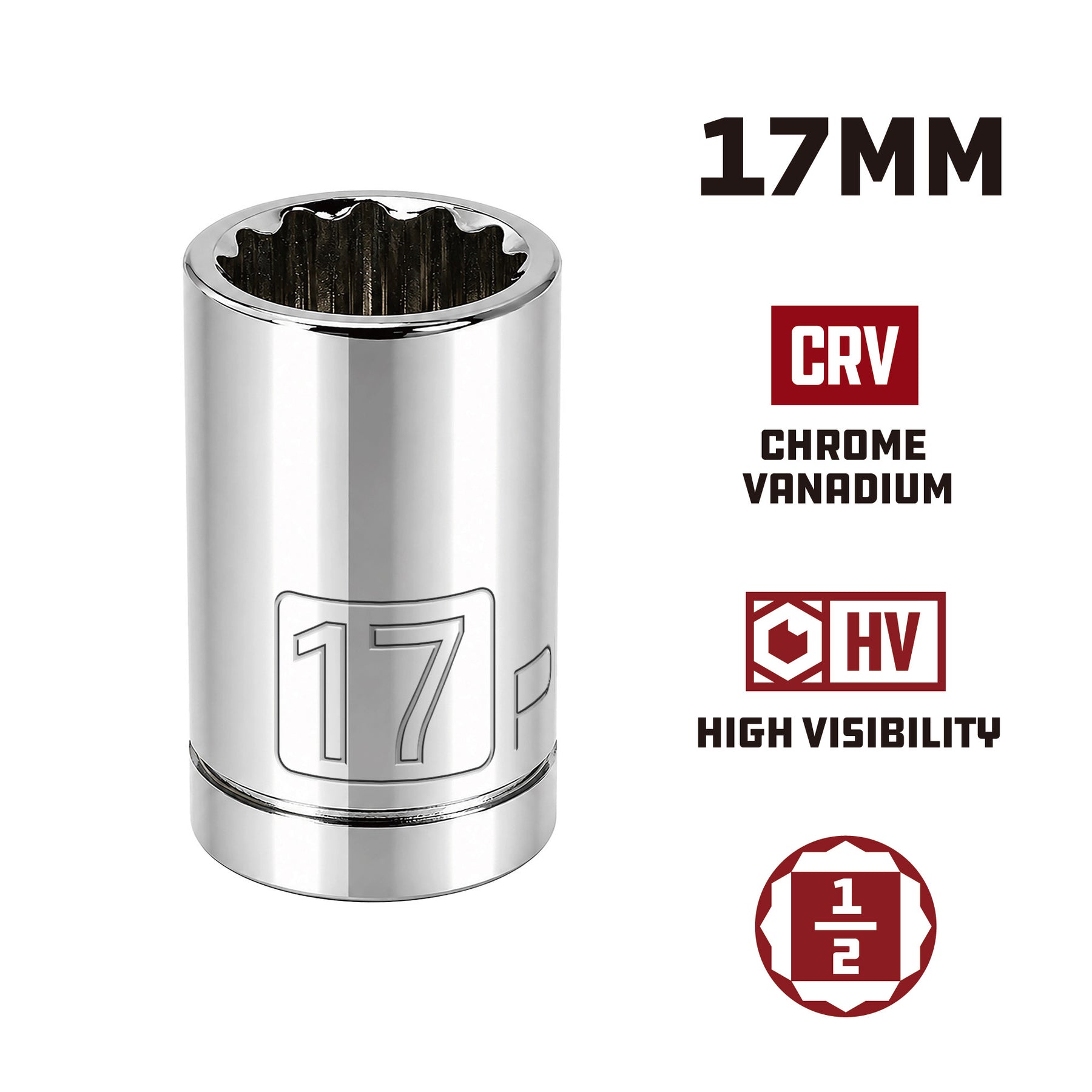 1/2 Inch Drive x 17 MM 12 Point Shallow Socket