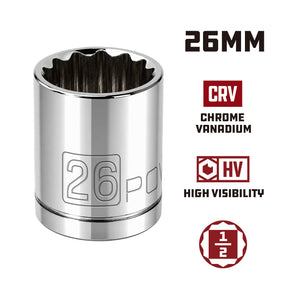 1/2 Inch Drive x 26 MM 12 Point Shallow Socket
