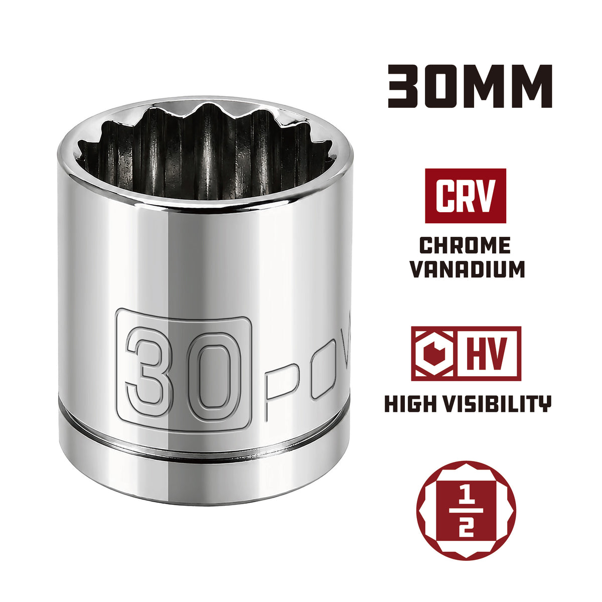 1/2 Inch Drive x 30 MM 12 Point Shallow Socket