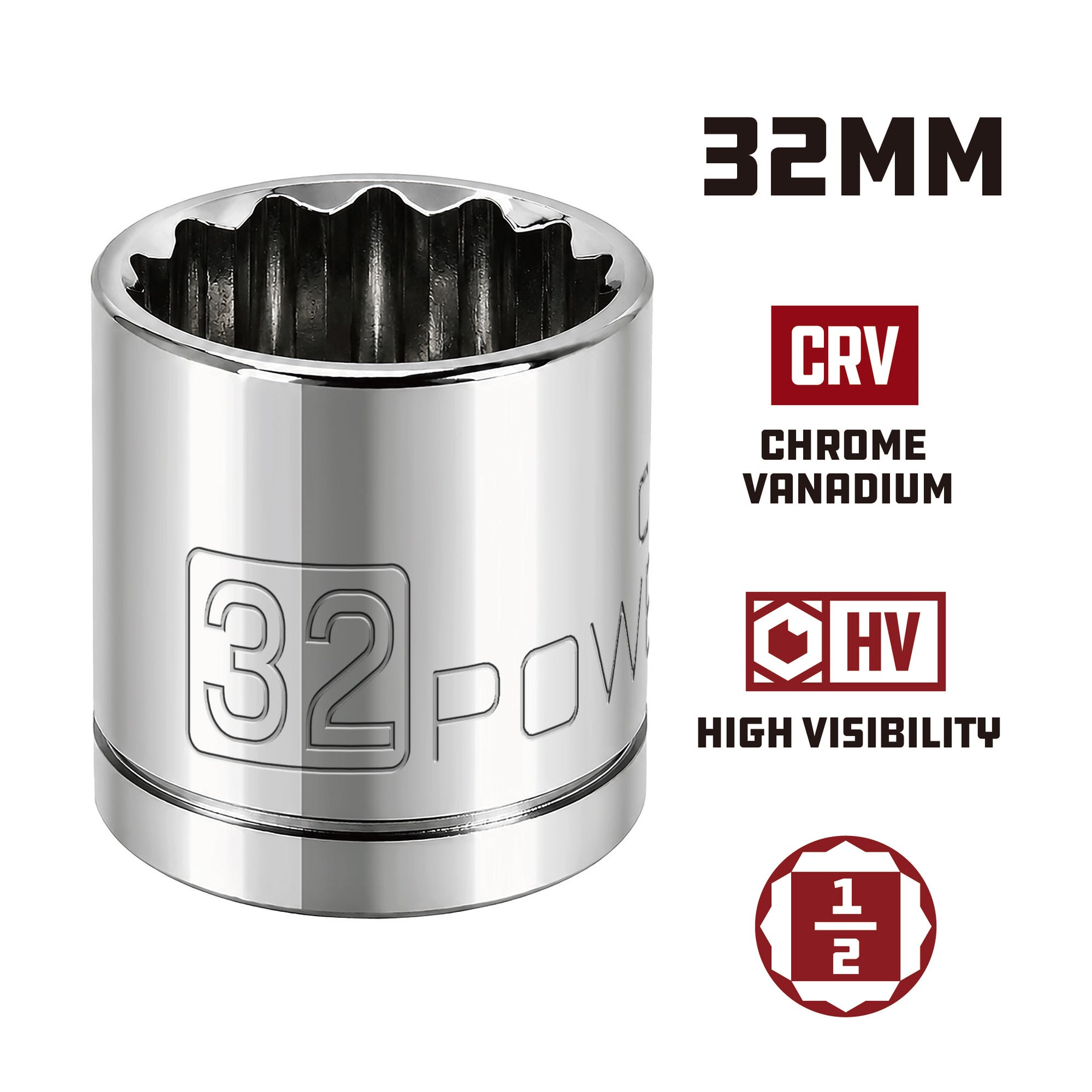1/2 Inch Drive x 32 MM 12 Point Shallow Socket