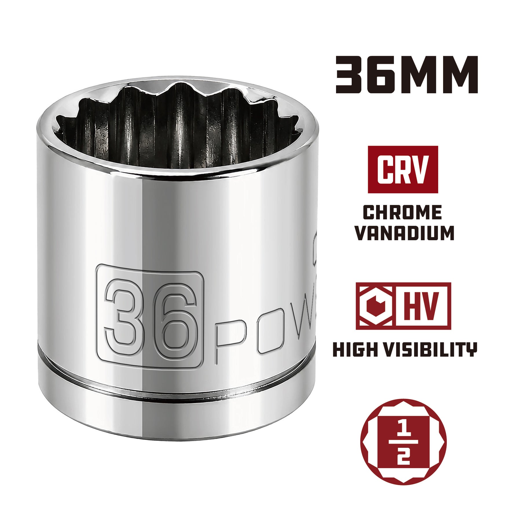1/2 Inch Drive x 36 MM 12 Point Shallow Socket