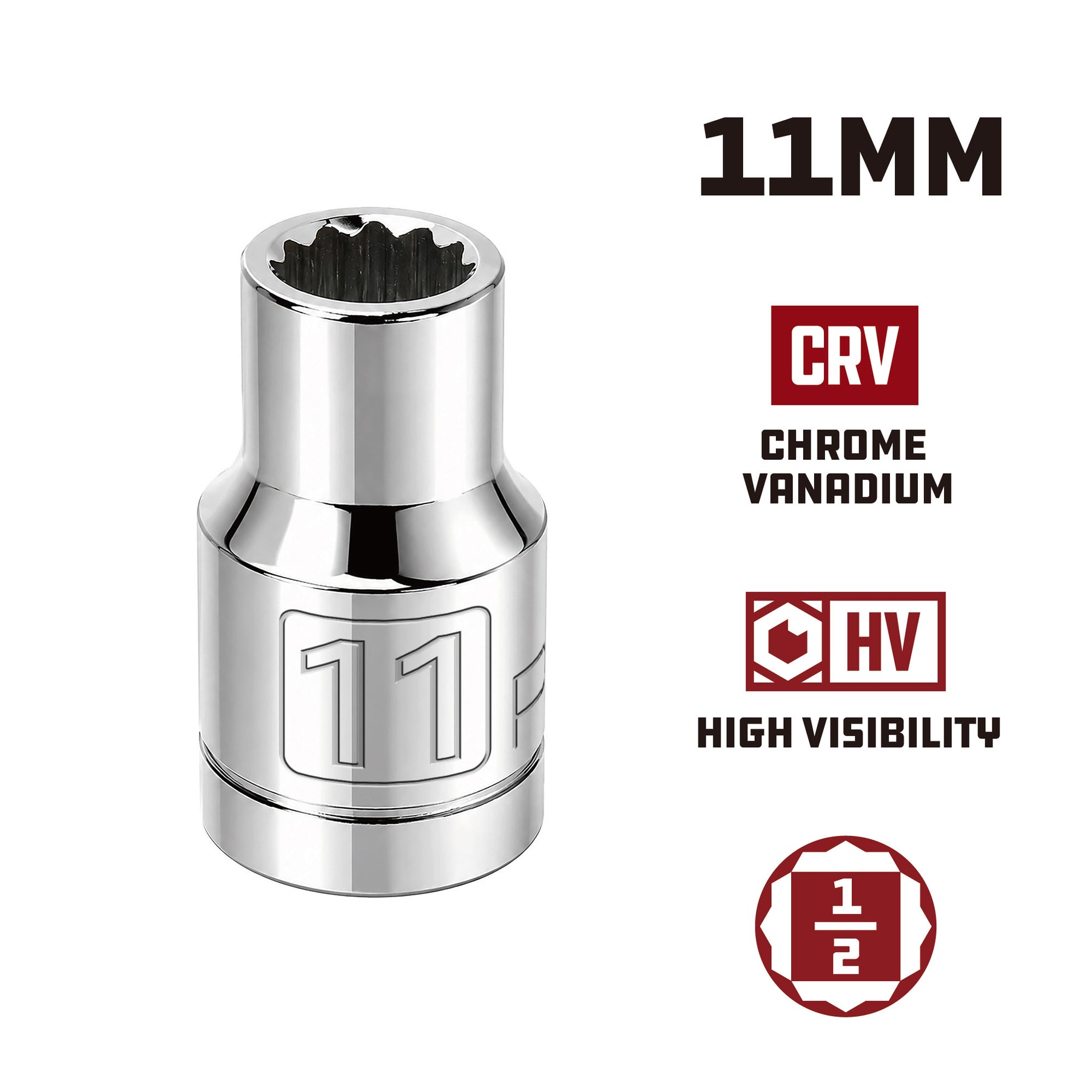 1/2 Inch Drive x 11 MM 12 Point Shallow Socket