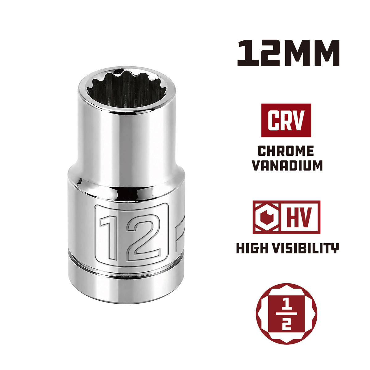 1/2 Inch Drive x 12 MM 12 Point Shallow Socket